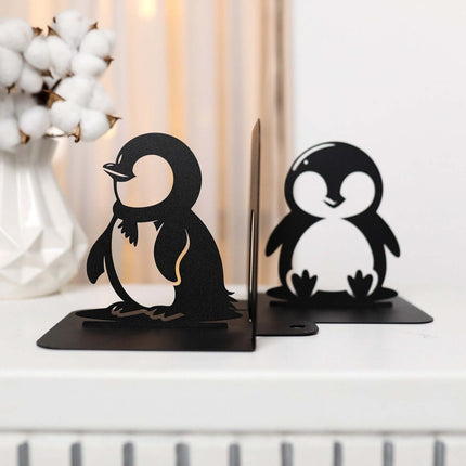 Metal Penguin Bookends Set with Minimalist Animal Silhouette - Metaloslav 