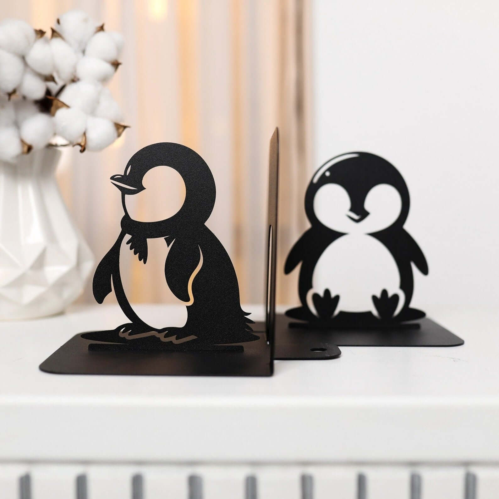 Metal Penguin Bookends Set with Minimalist Animal Silhouette - Metaloslav 