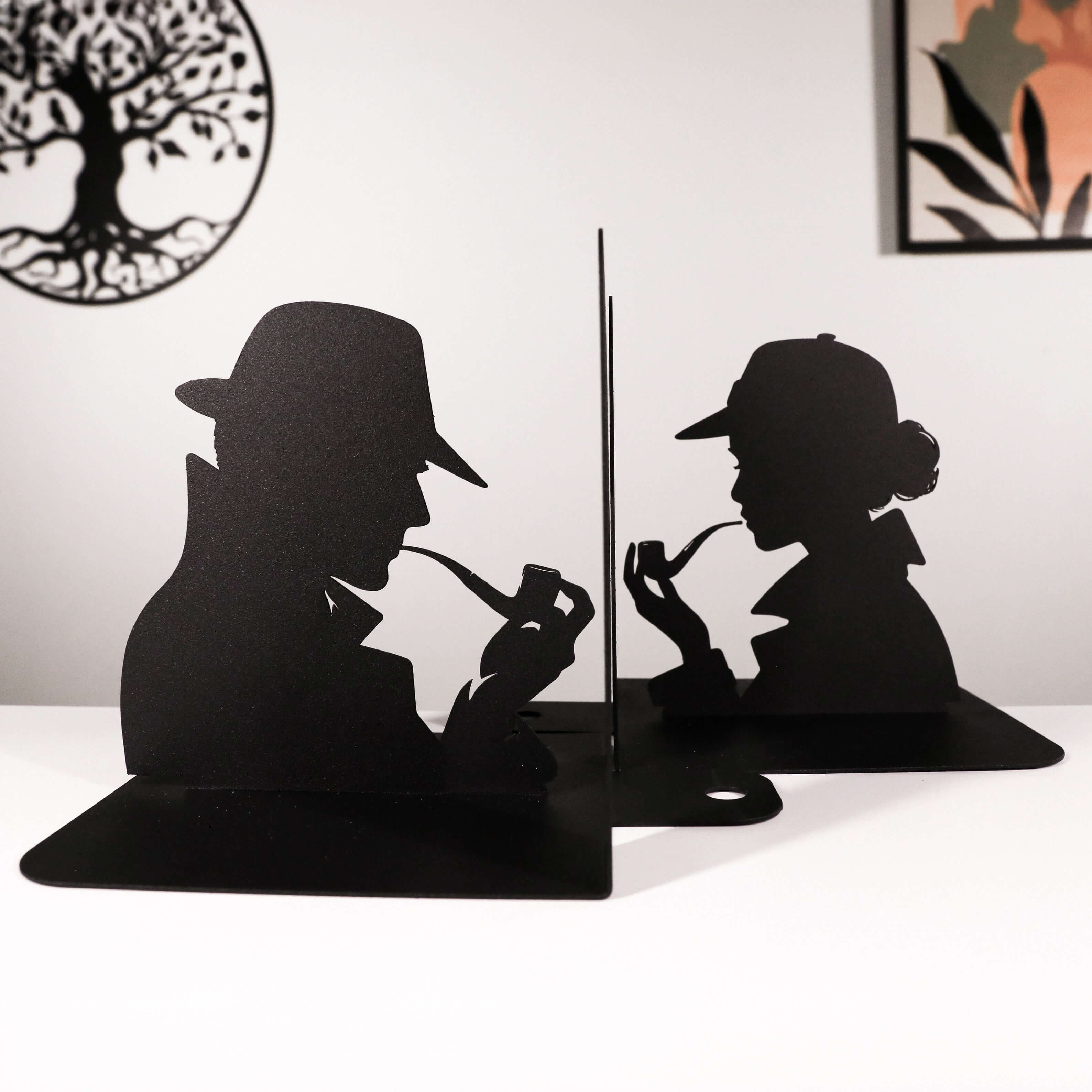 Detective Silhouette Metal Bookends in Powder-Coated Steel - Metaloslav 
