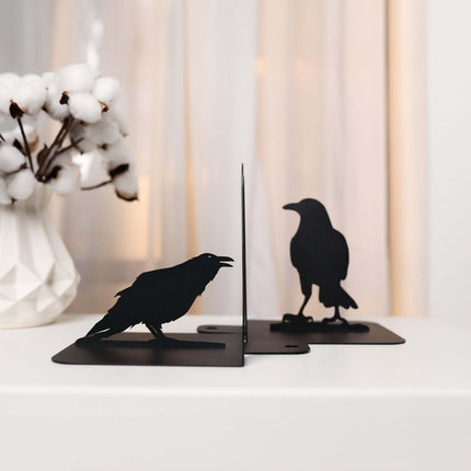 Crow Metal Bookends with Minimalist Silhouette
