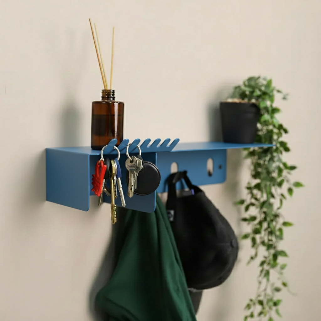 Metal Wall Shelf with Hooks for Bathroom Storage