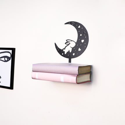 Rabbit on the Moon Metal Floating Shelf – Modern Wall-Mounted Decor | Home & Office