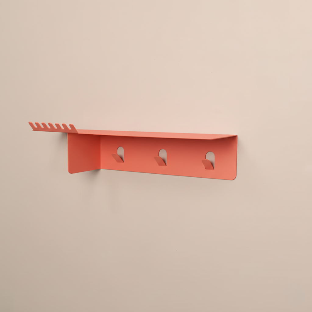 Metal Wall Shelf with Hooks for Bathroom Storage