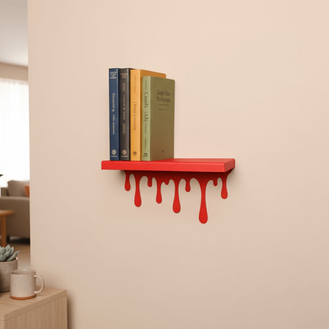 Dripping Metal Floating Wall Shelf with Sculptural Paint-Drip Edge