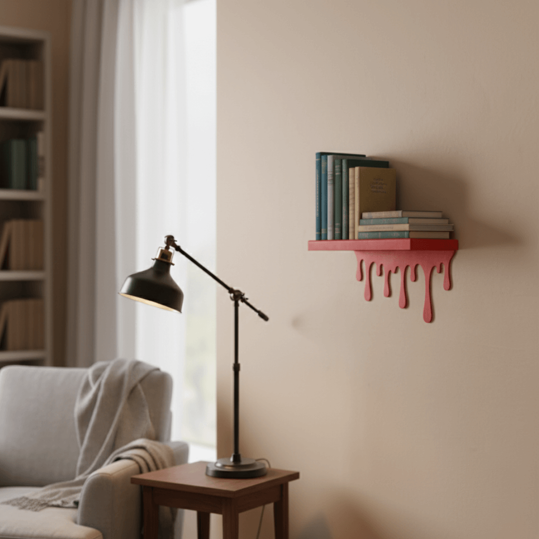 Dripping Metal Floating Wall Shelf with Sculptural Paint-Drip Edge