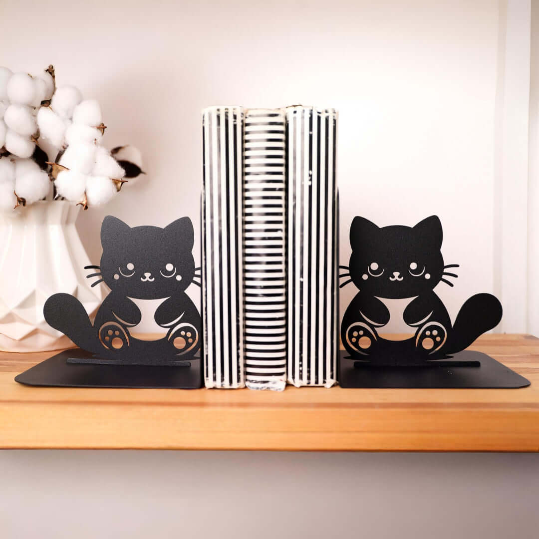 Metal Cute Cat Bookends in Powder-Coated Steel - Metaloslav 