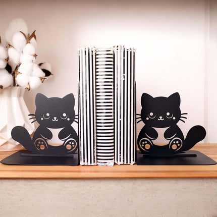 Metal Cute Cat Bookends in Powder-Coated Steel - Metaloslav 