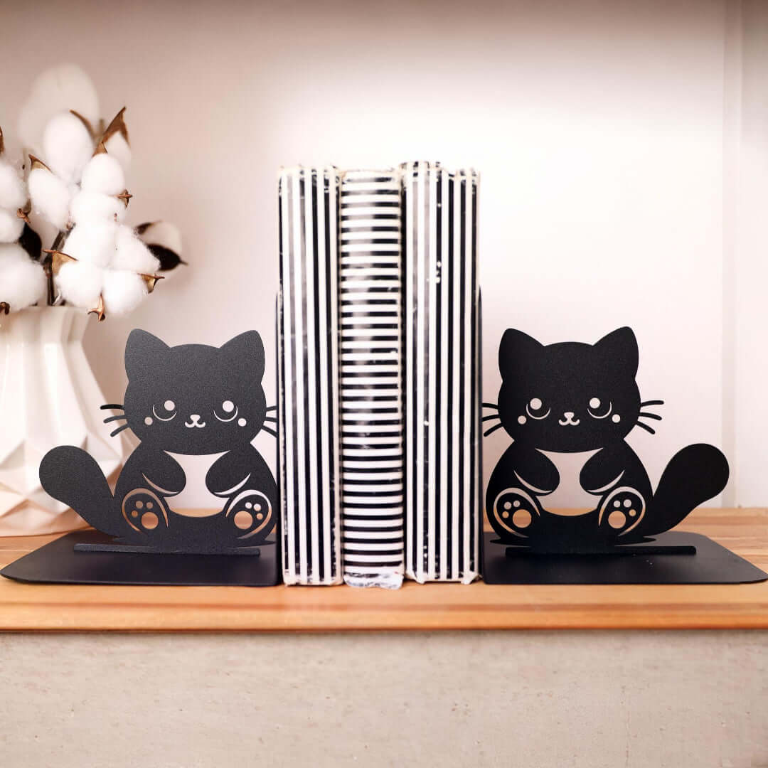 Metal Cute Cat Bookends in Powder-Coated Steel - Metaloslav 