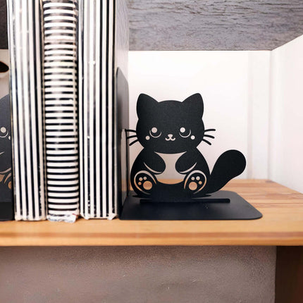 Metal Cute Cat Bookends in Powder-Coated Steel - Metaloslav 