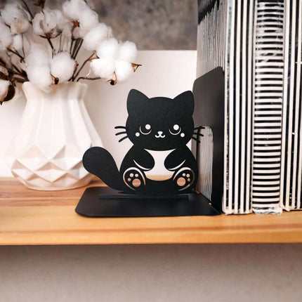 Metal Cute Cat Bookends in Powder-Coated Steel - Metaloslav 