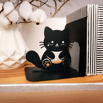 Metal Cute Cat Bookends in Powder-Coated Steel - Metaloslav 