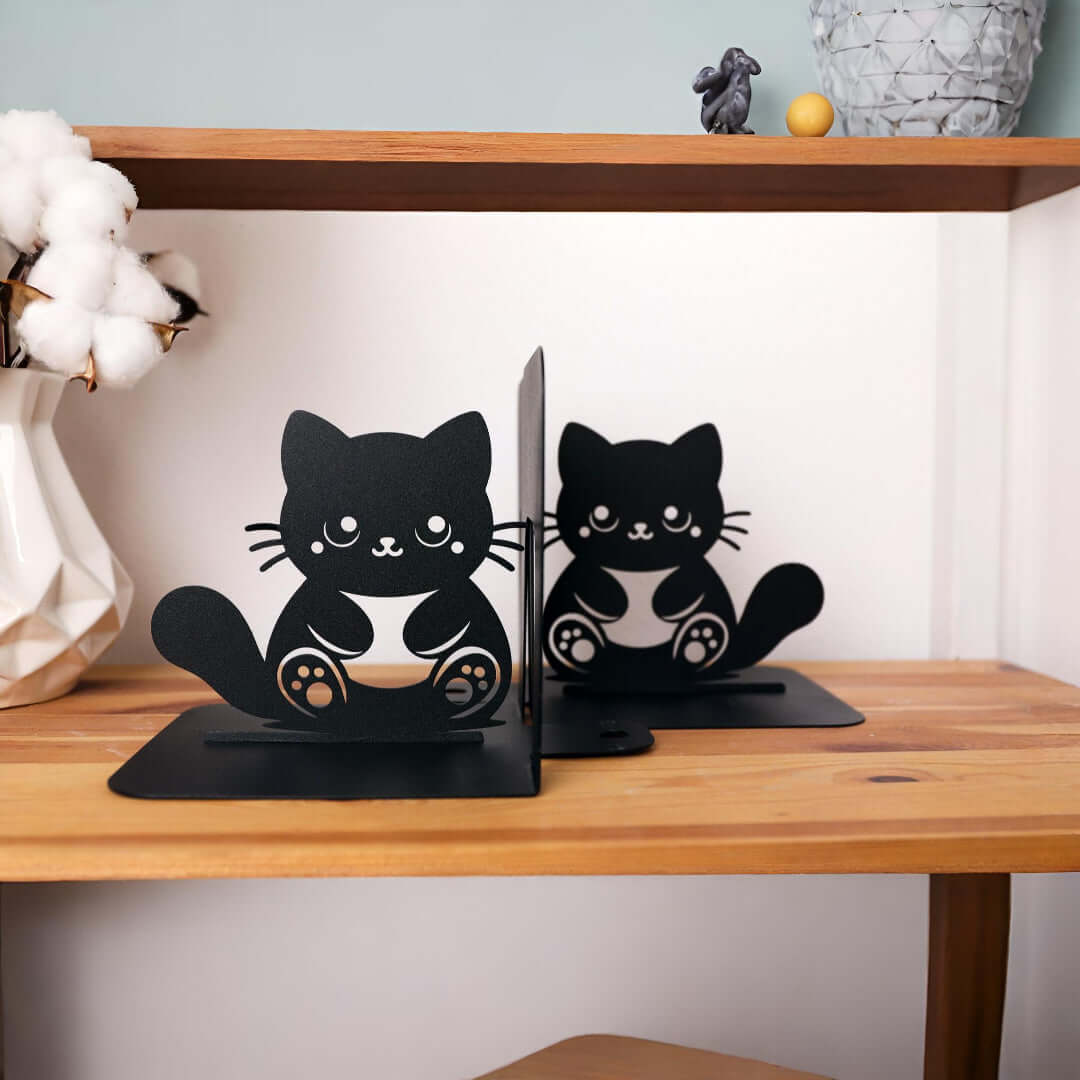 Metal Cute Cat Bookends in Powder-Coated Steel - Metaloslav 