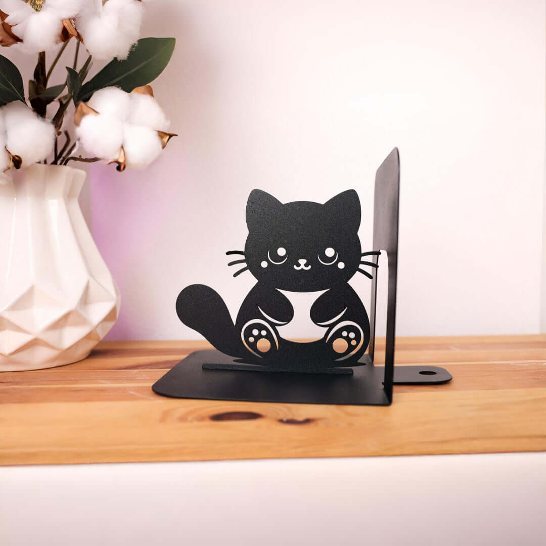 Metal Cute Cat Bookends in Powder-Coated Steel - Metaloslav 