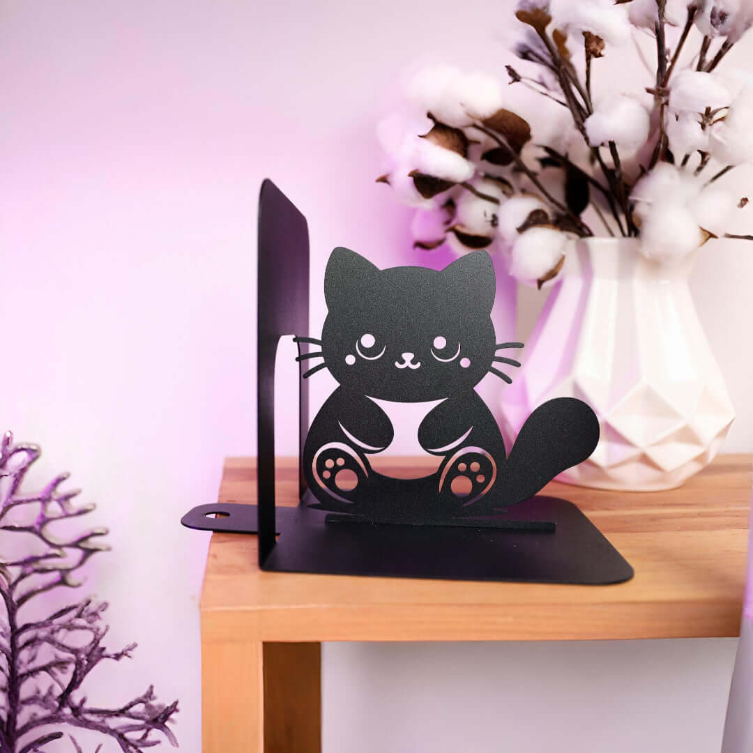 Metal Cute Cat Bookends in Powder-Coated Steel - Metaloslav 