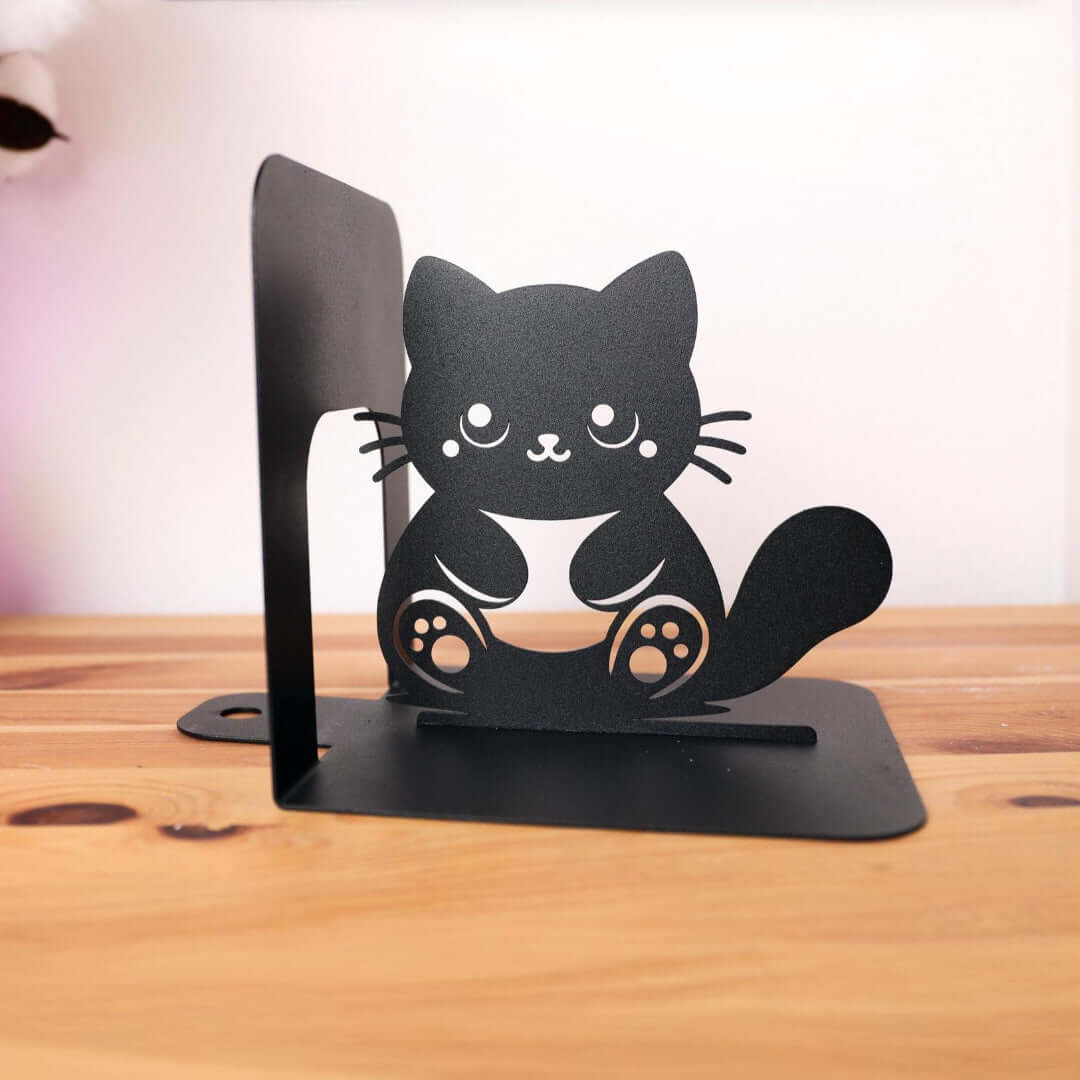 Metal Cute Cat Bookends in Powder-Coated Steel - Metaloslav 