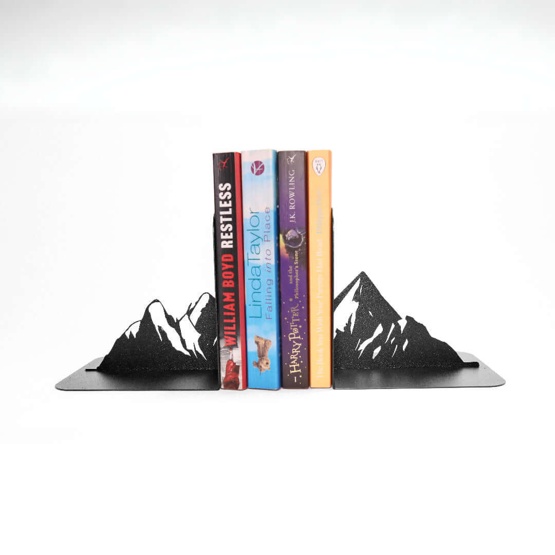 Metal Mountain Silhouette Bookends in Powder-Coated Steel - Metaloslav 