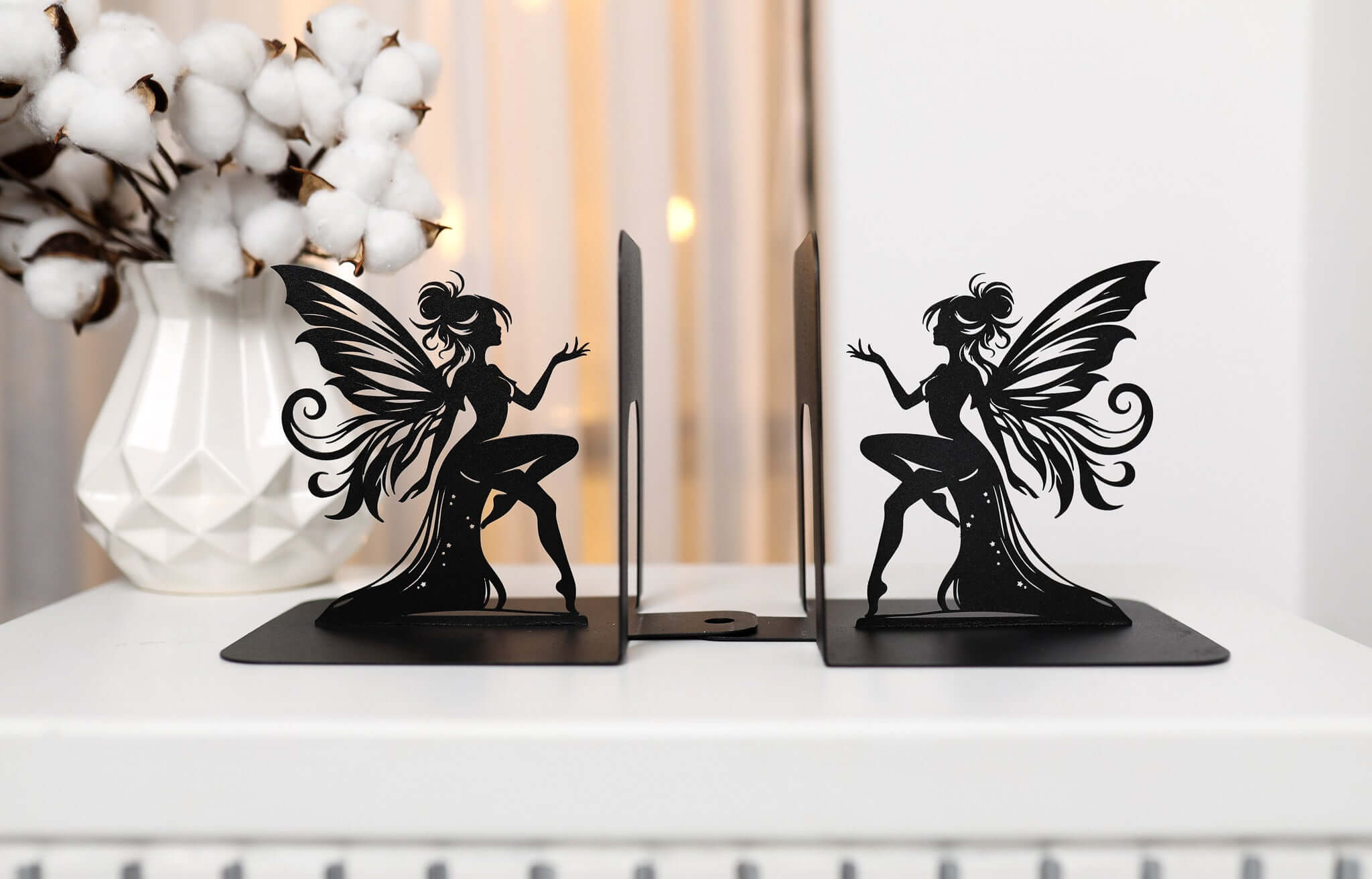 Fairy Metal Bookends with Elegant Fantasy Silhouette
