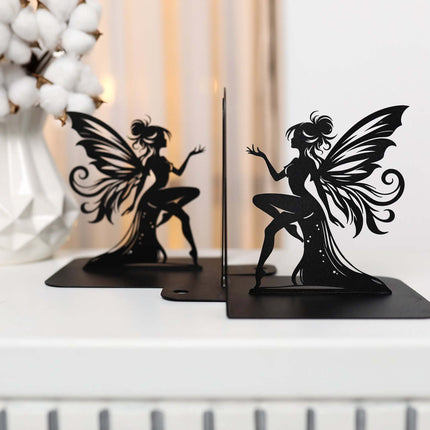 Fairy Metal Bookends with Elegant Fantasy Silhouette
