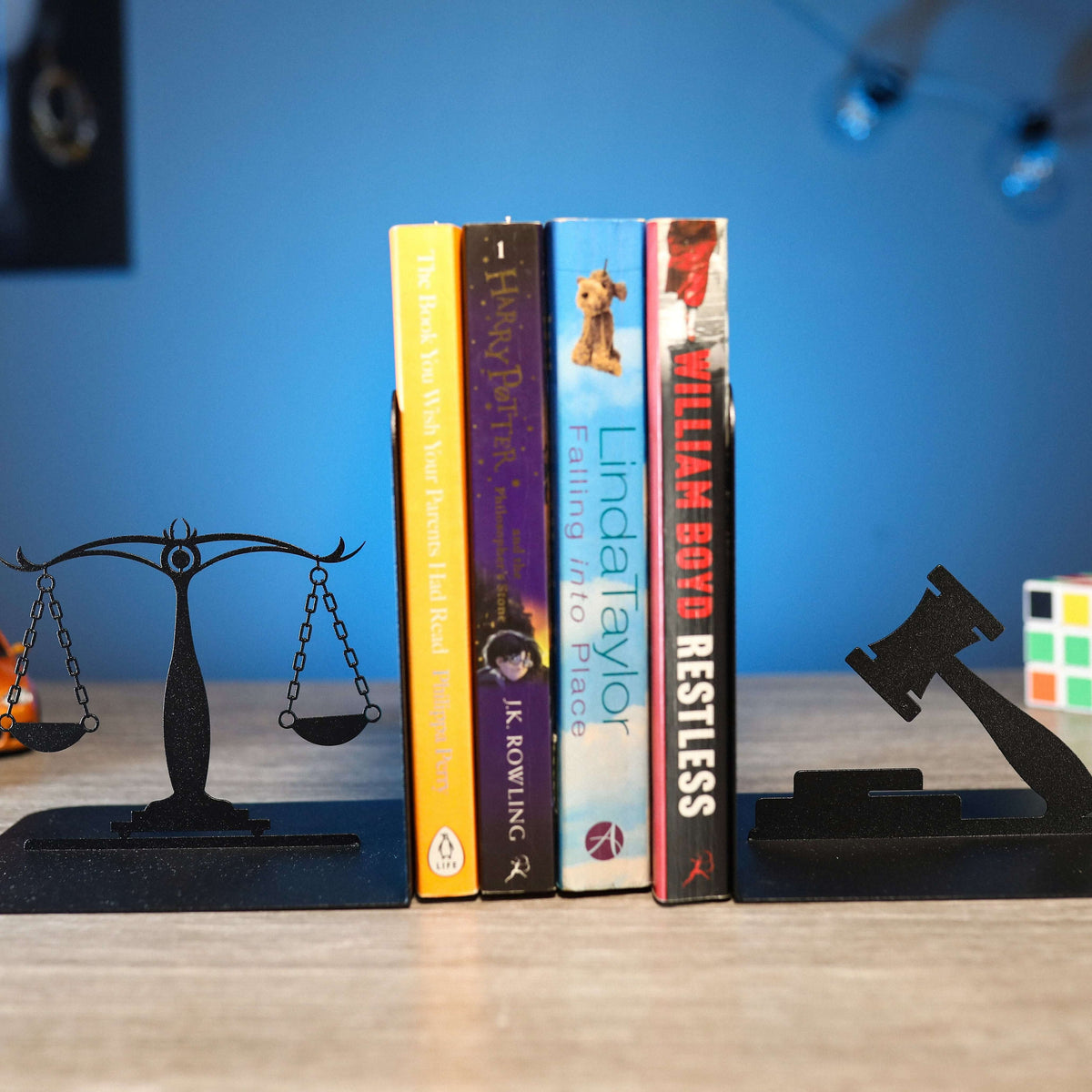 Metal Bookends – Justice Scales & Gavel Steel Book Holder Lawyer Gift