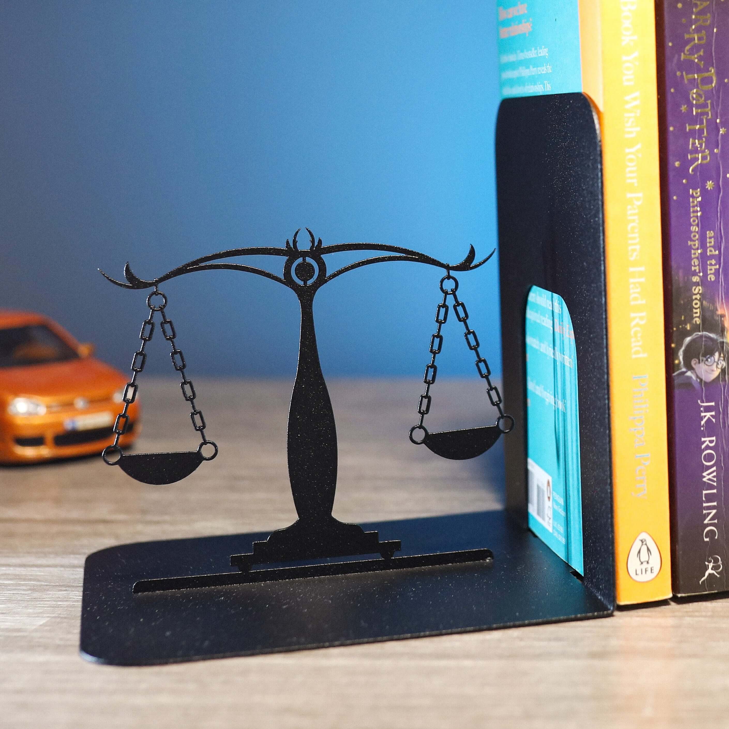 Metal Bookends – Justice Scales & Gavel Steel Book Holder Lawyer Gift