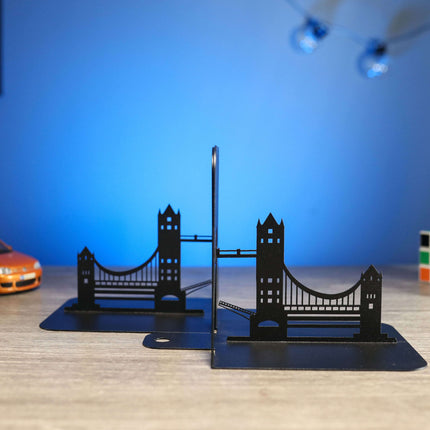 Metal Bookends Pair with Tower Bridge Silhouette Architectural Design - Metaloslav 