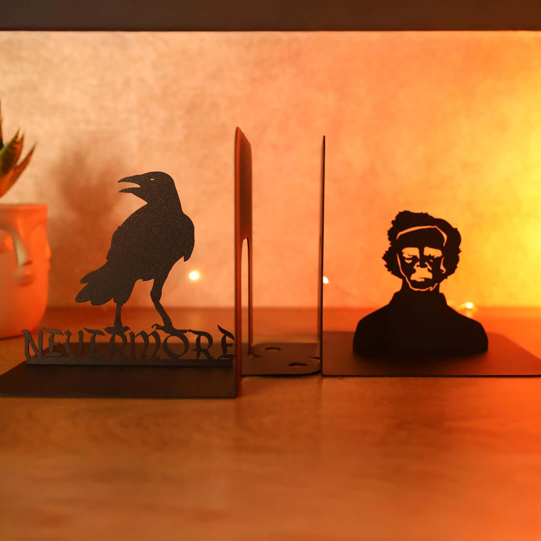 Edgar Allan Poe Raven Metal Bookends with Nevermore Quote - Metaloslav 