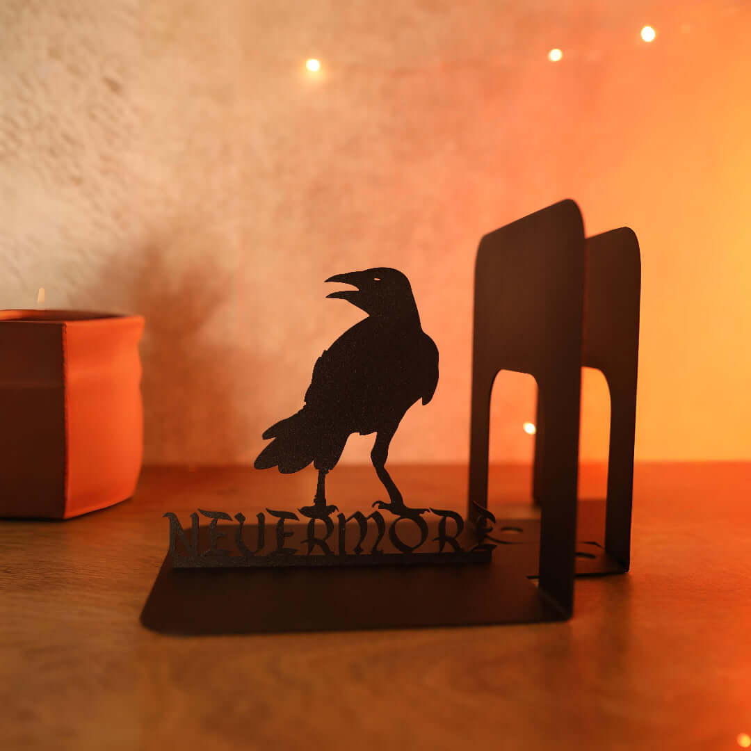 Edgar Allan Poe Raven Metal Bookends with Nevermore Quote - Metaloslav 