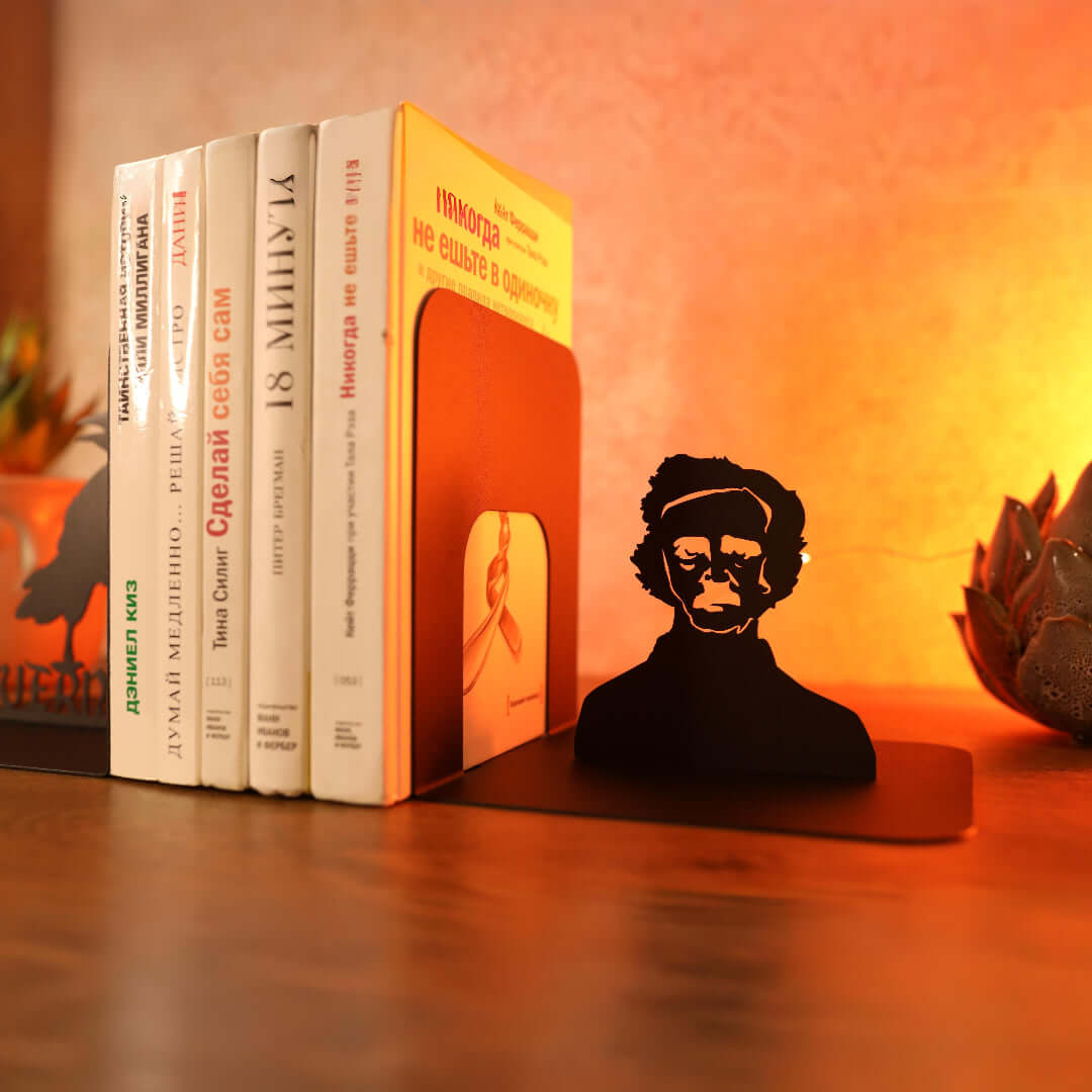Edgar Allan Poe Raven Metal Bookends with Nevermore Quote - Metaloslav 