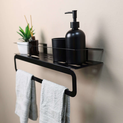 Wall Mounted Metal Bathroom Shelf with Integrated Towel Bar - Metaloslav 