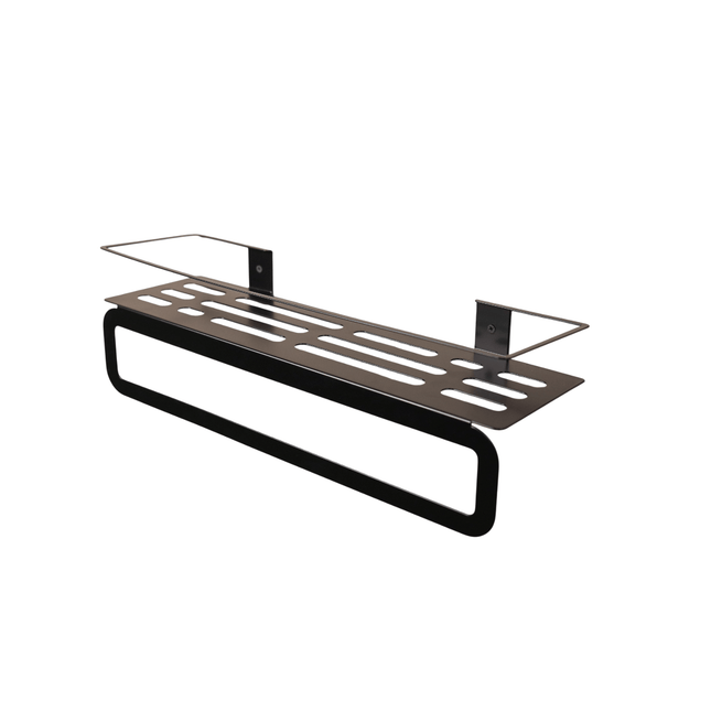 Wall Mounted Metal Bathroom Shelf with Integrated Towel Bar - Metaloslav 