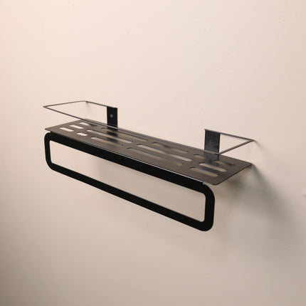 Wall Mounted Metal Bathroom Shelf with Integrated Towel Bar - Metaloslav 