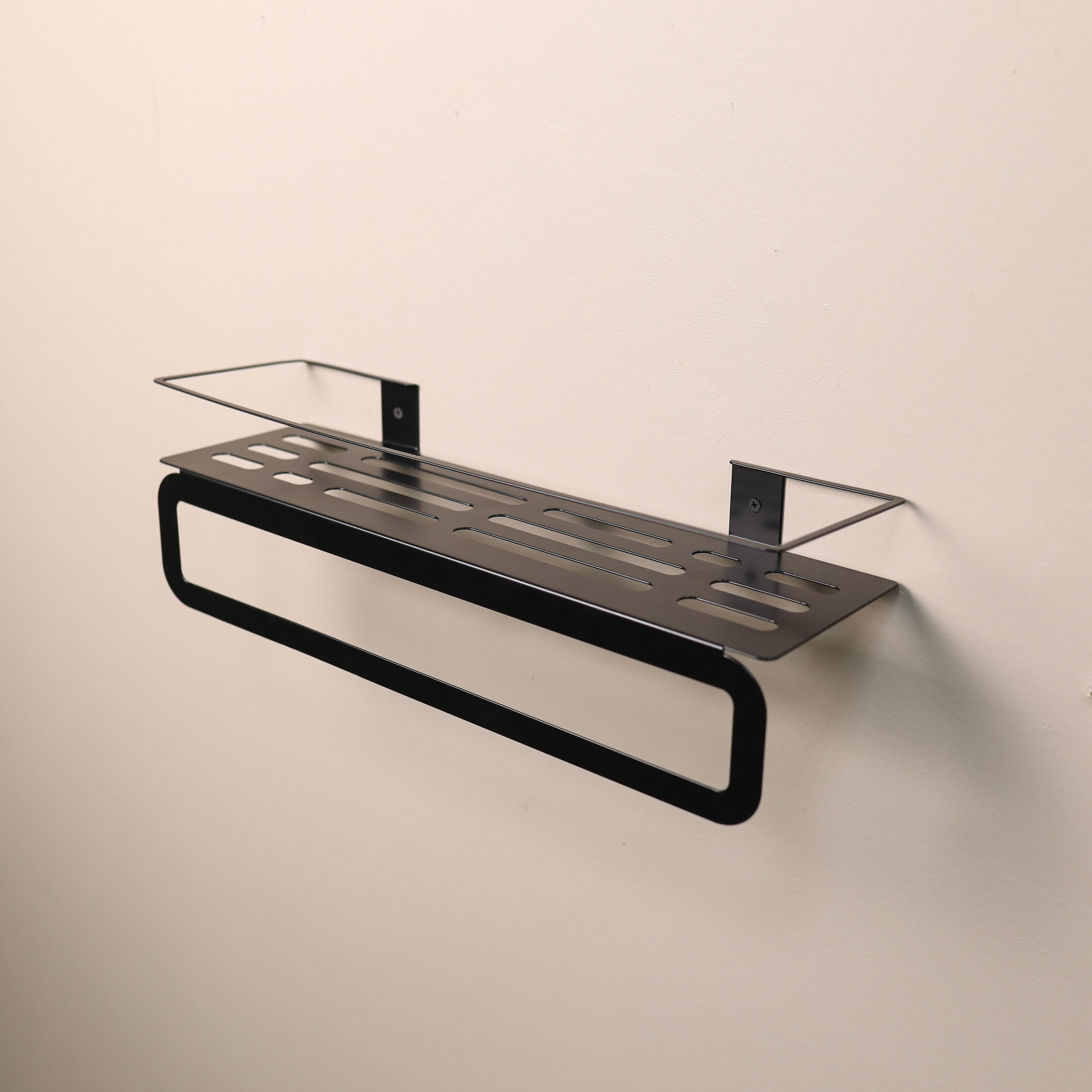 Wall Mounted Metal Bathroom Shelf with Integrated Towel Bar - Metaloslav 