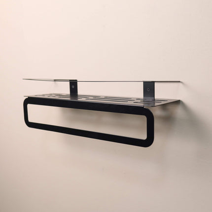 Wall Mounted Metal Bathroom Shelf with Integrated Towel Bar - Metaloslav 