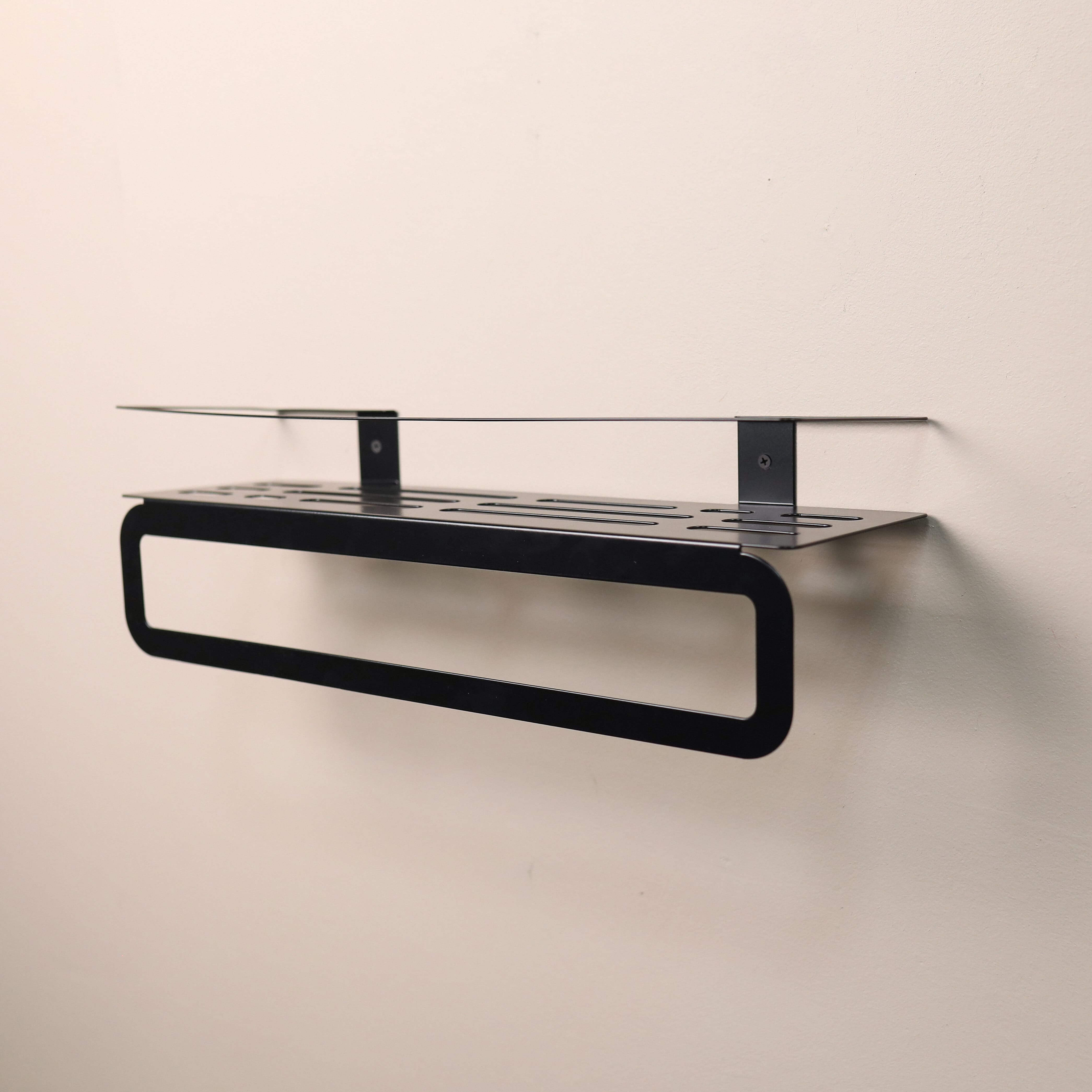 Wall Mounted Metal Bathroom Shelf with Integrated Towel Bar - Metaloslav 