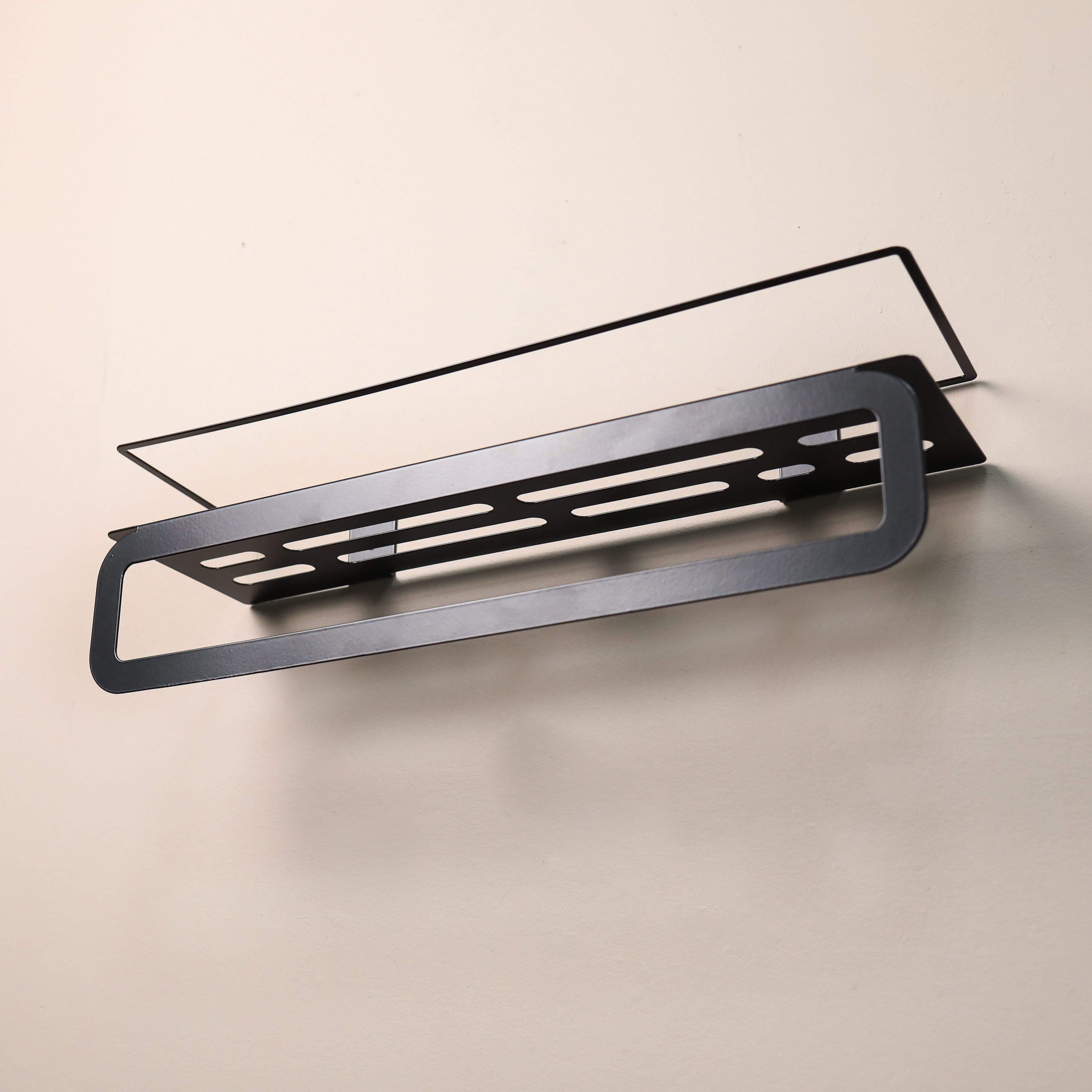 Wall Mounted Metal Bathroom Shelf with Integrated Towel Bar - Metaloslav 