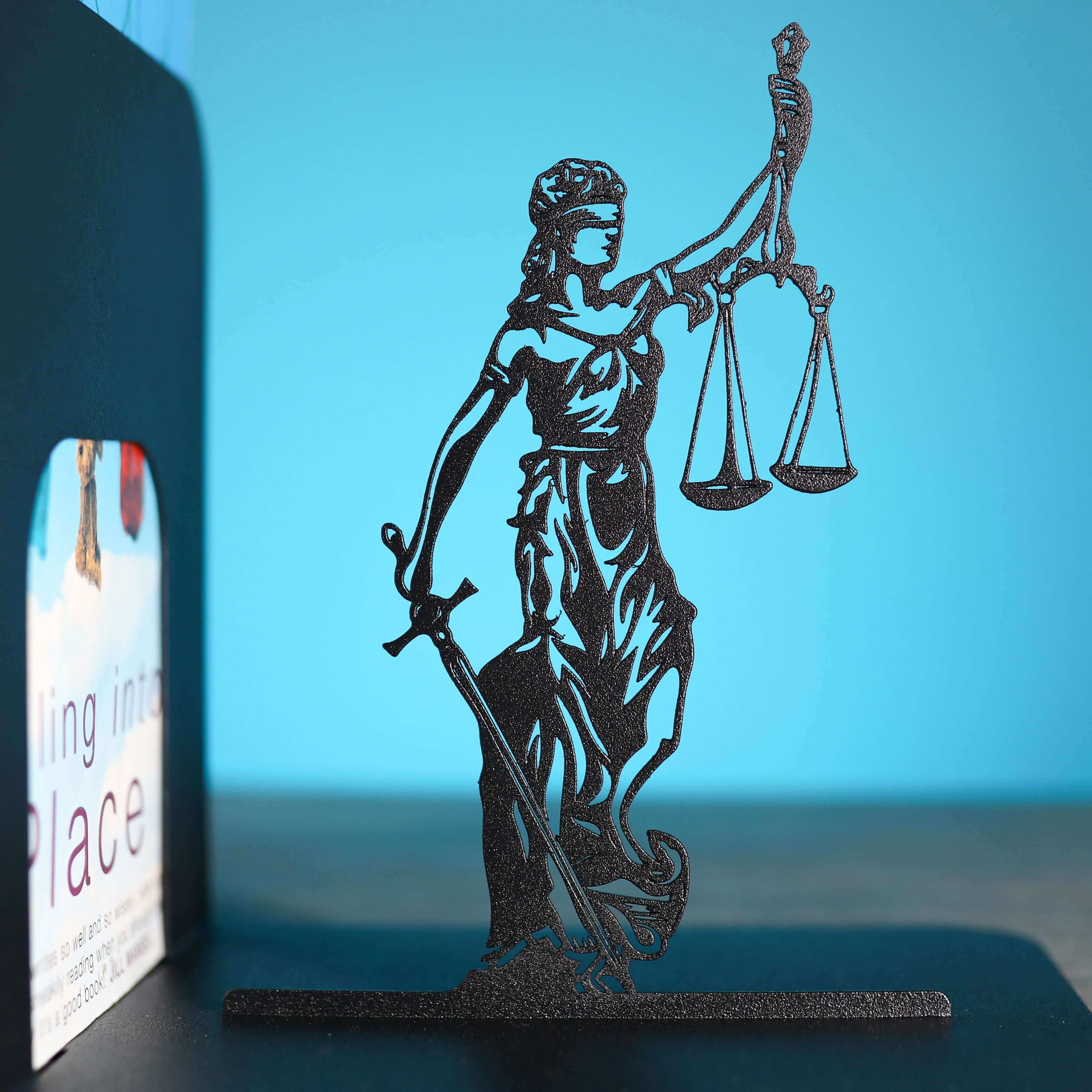 Metal Bookends Pair with Lady Justice Femida Silhouette Legal Design - Metaloslav 
