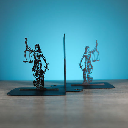 Metal Bookends Pair with Lady Justice Femida Silhouette Legal Design