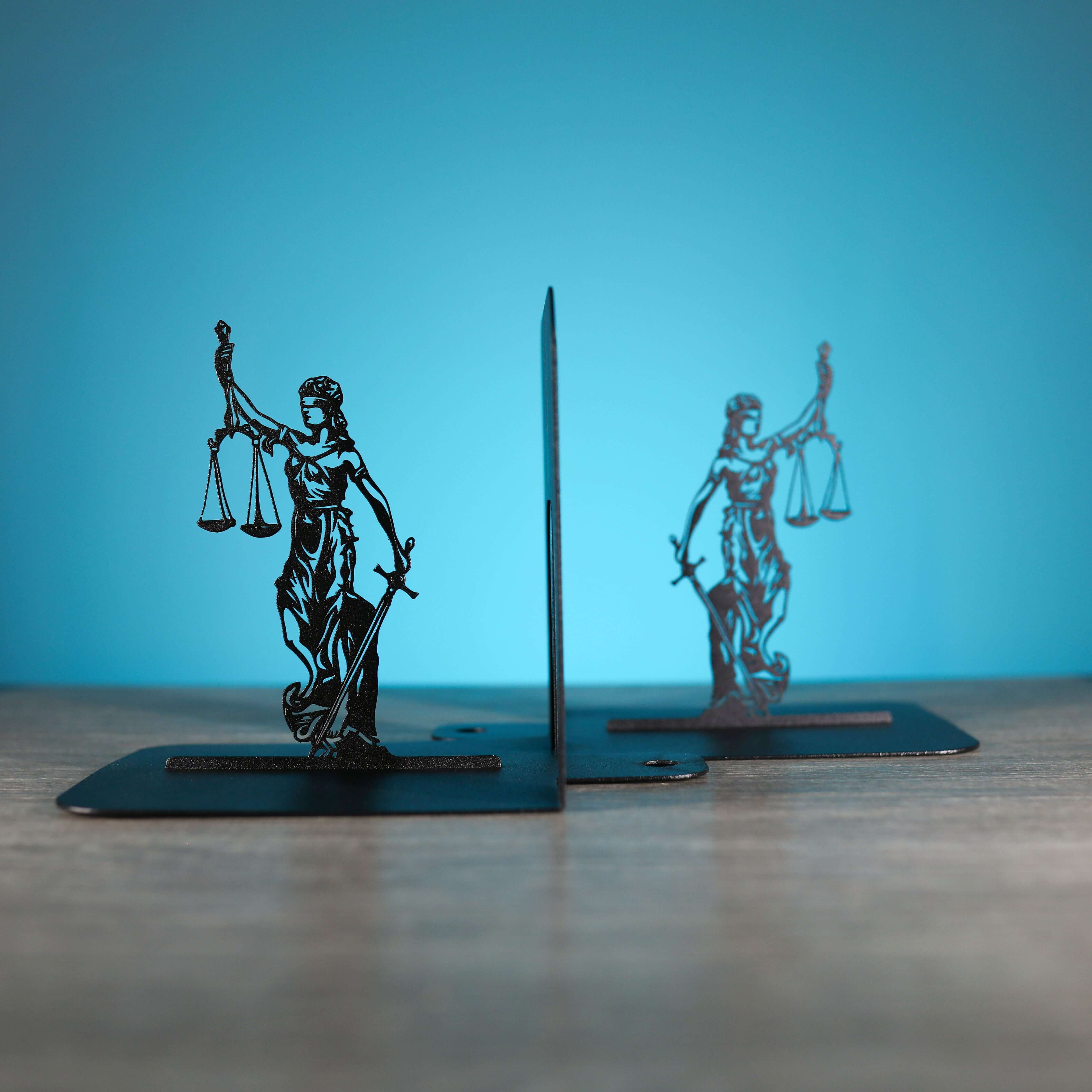 Metal Bookends Pair with Lady Justice Femida Silhouette Legal Design - Metaloslav 