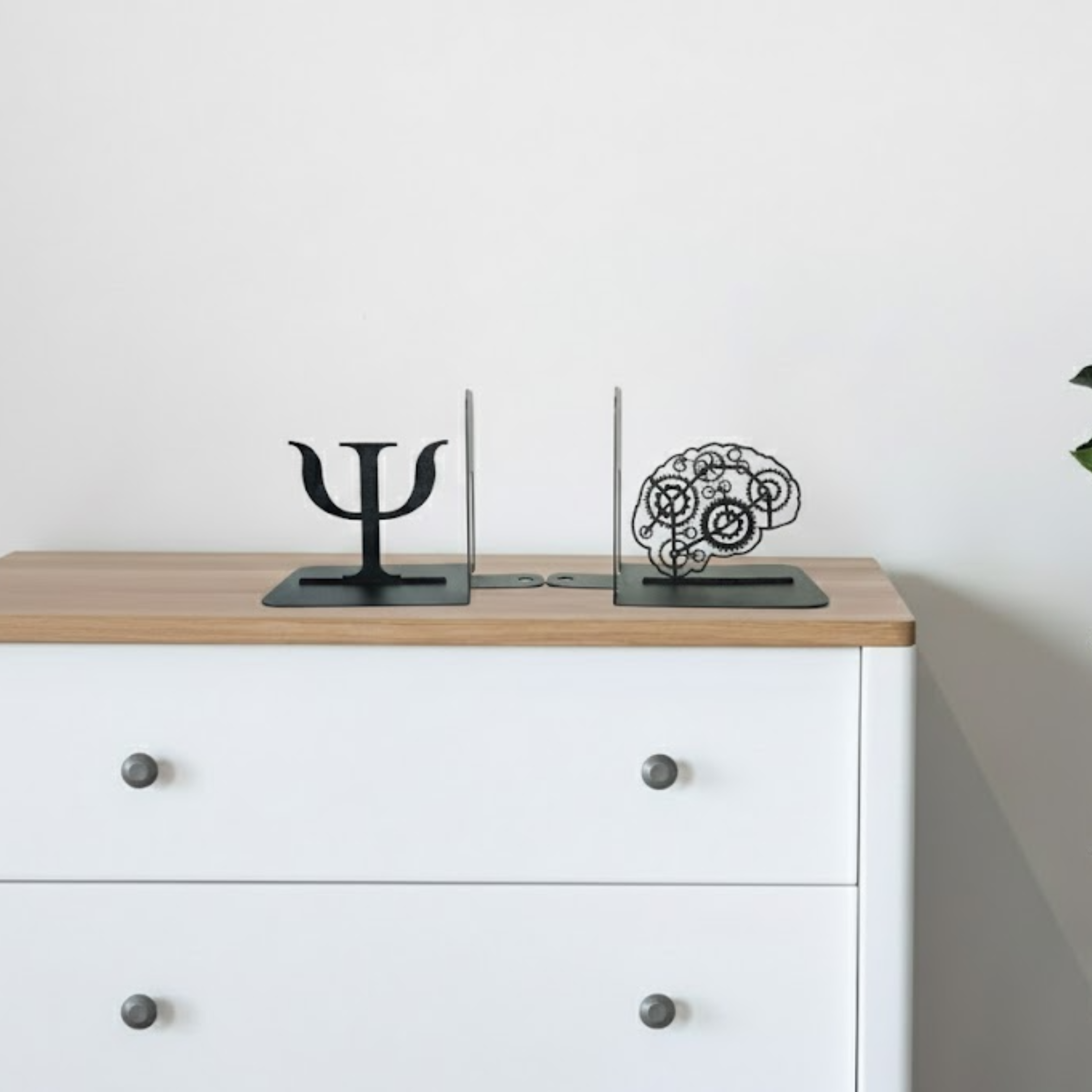 Metal Bookends Pair with Brain and Psy Symbol Graphic Design - Metaloslav 