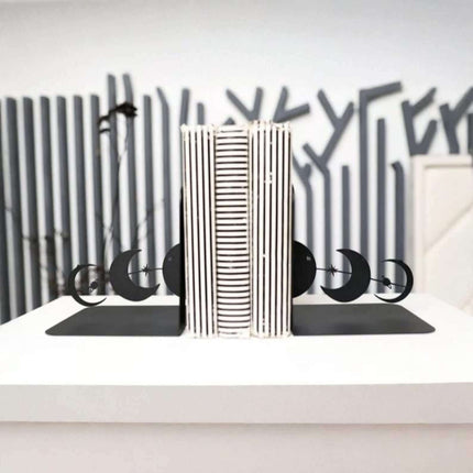 Metal Moon Phases Bookends Set with Celestial Minimalist Design - Metaloslav 