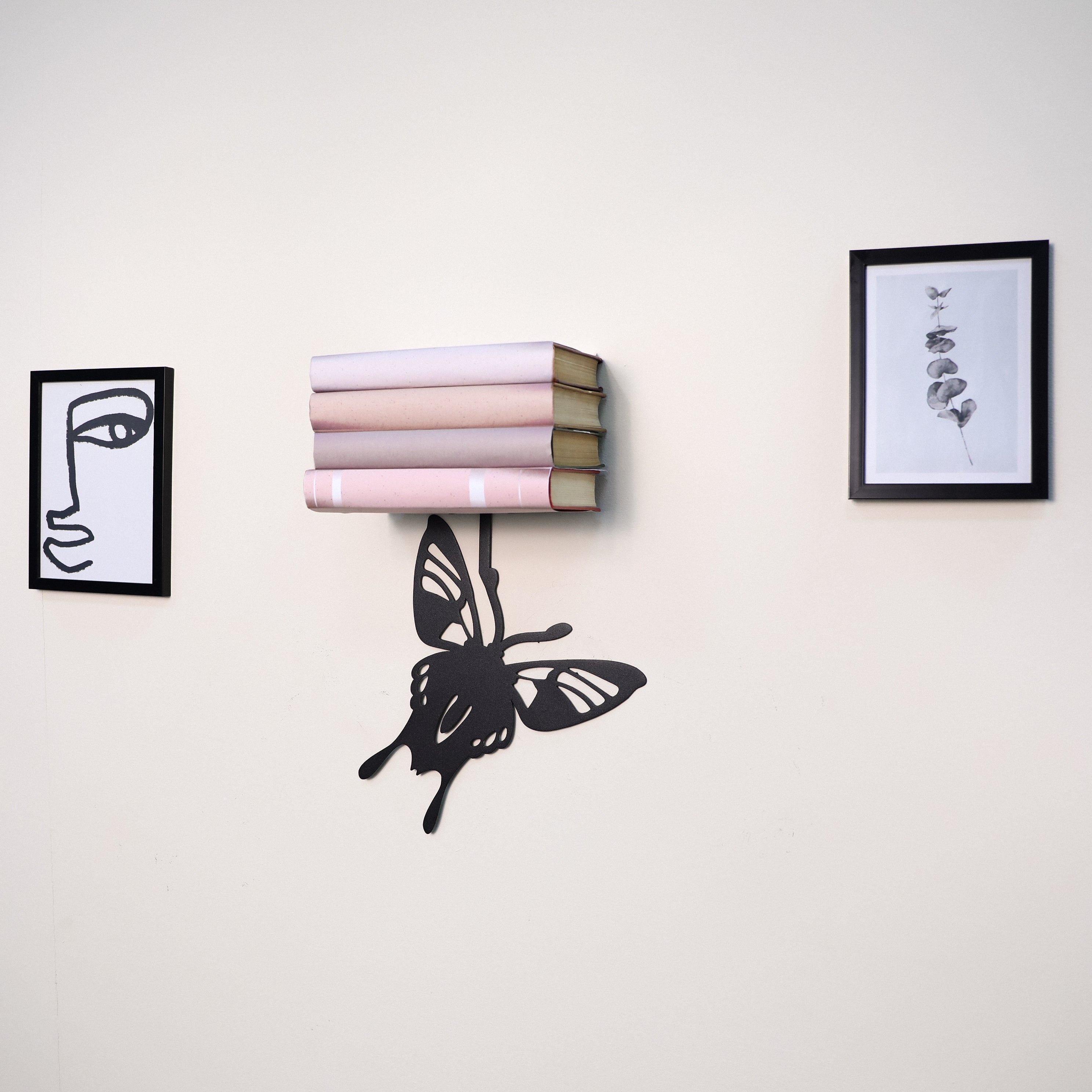 Butterfly Metal Wall Shelf, Handmade Steel Floating Shelf for Home Decor