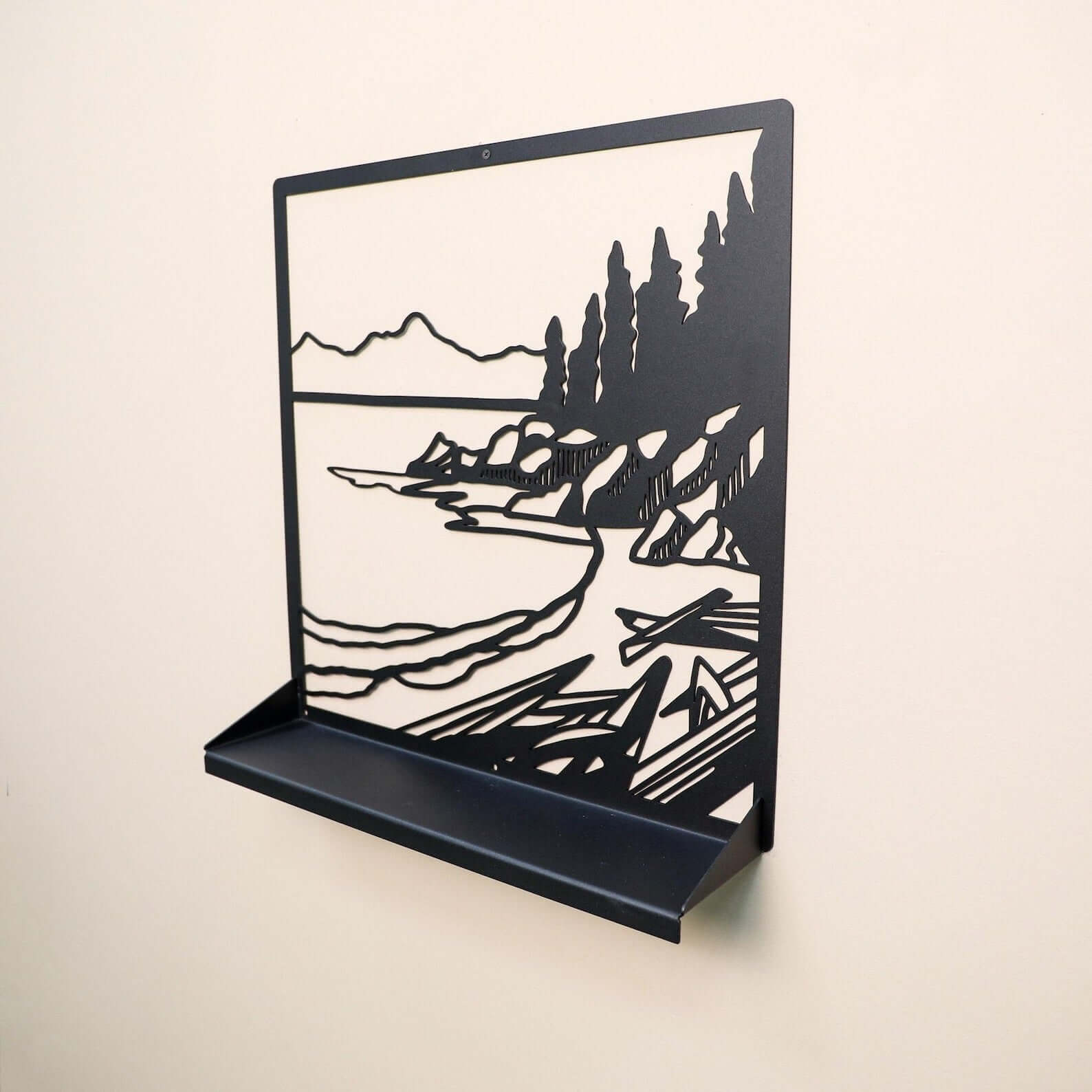 Metal Landscape Wall Shelf with Cutout Design for Books and Decor - Metaloslav 