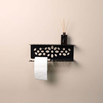 Metal Toilet Paper Holder with Shelf and Cut-Out Pattern - Metaloslav 