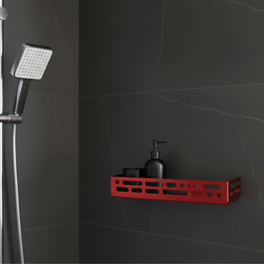 Metal Wall-Mounted Shower Shelf with Open Cutout Design for Bathroom