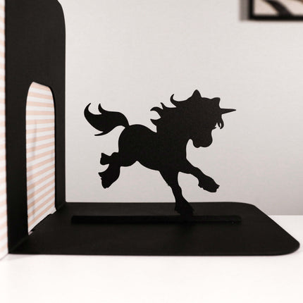 Unicorn Silhouette Metal Bookends in Powder-Coated Steel - Metaloslav 