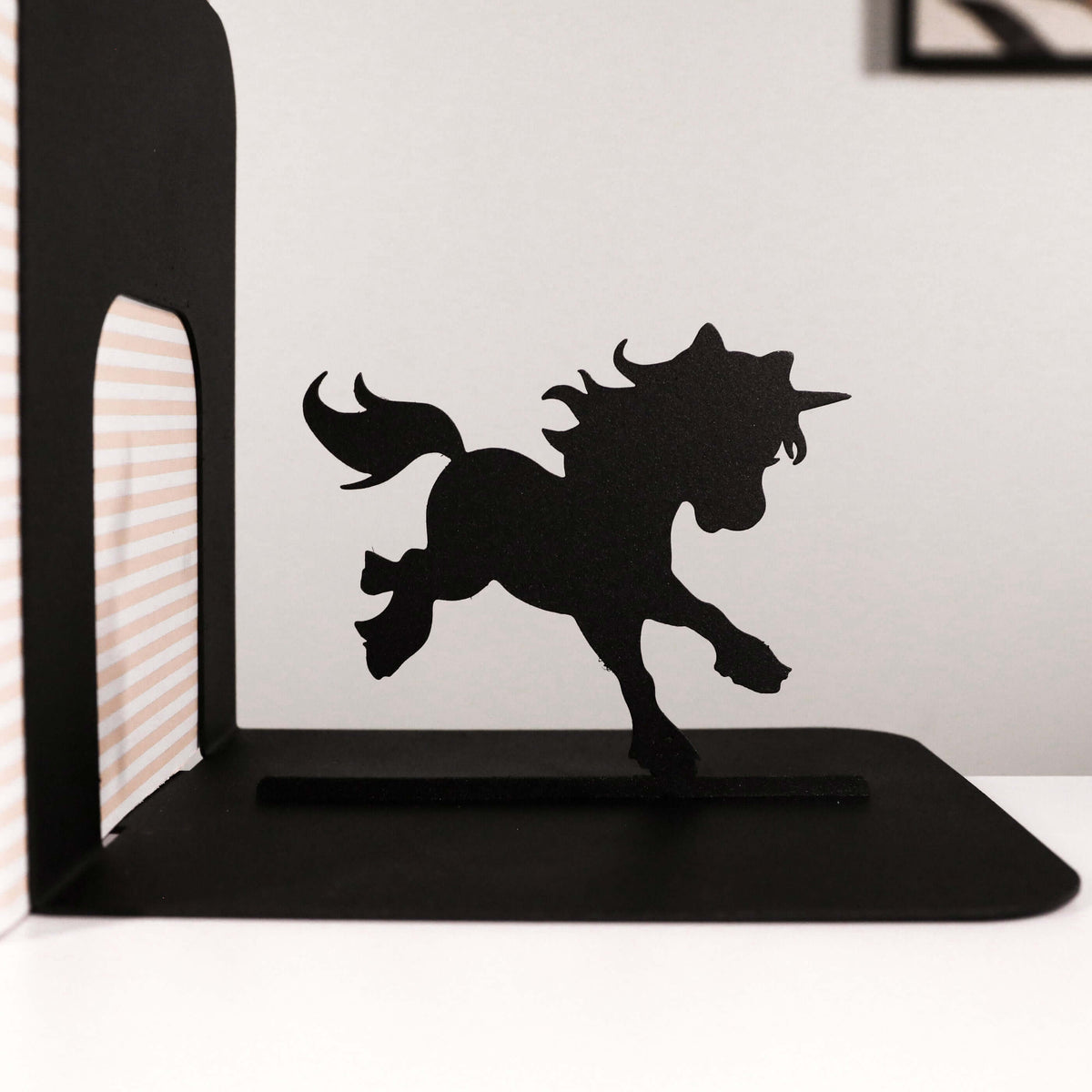Unicorn Silhouette Metal Bookends in Powder-Coated Steel - Metaloslav 