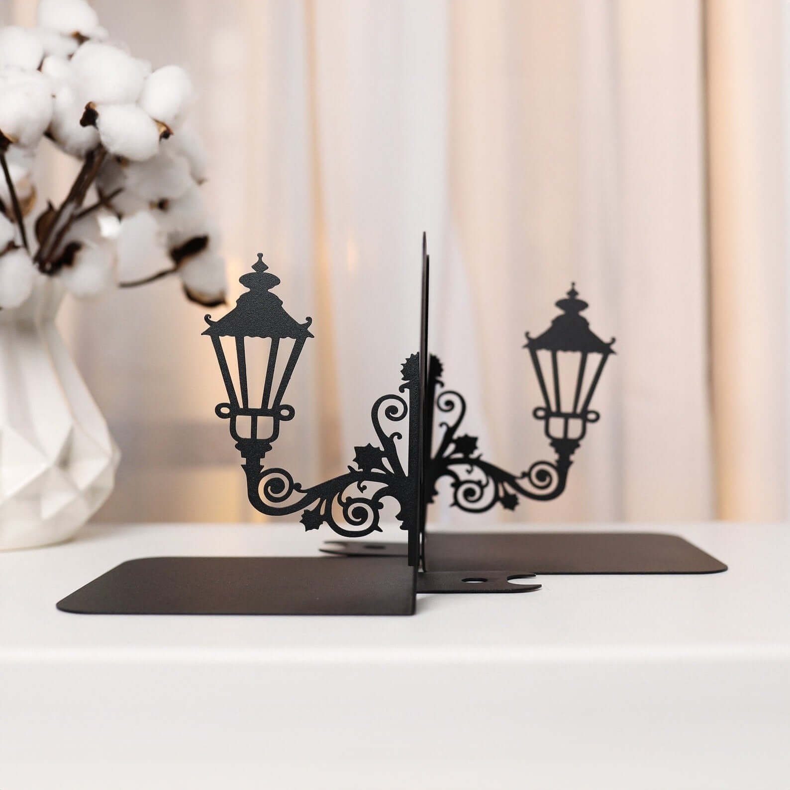 Metal Bookends Pair with Street Lamp Silhouette Decorative Design - Metaloslav 