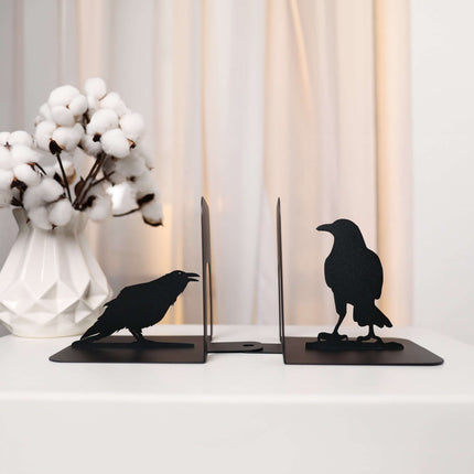 Crow Metal Bookends with Minimalist Silhouette