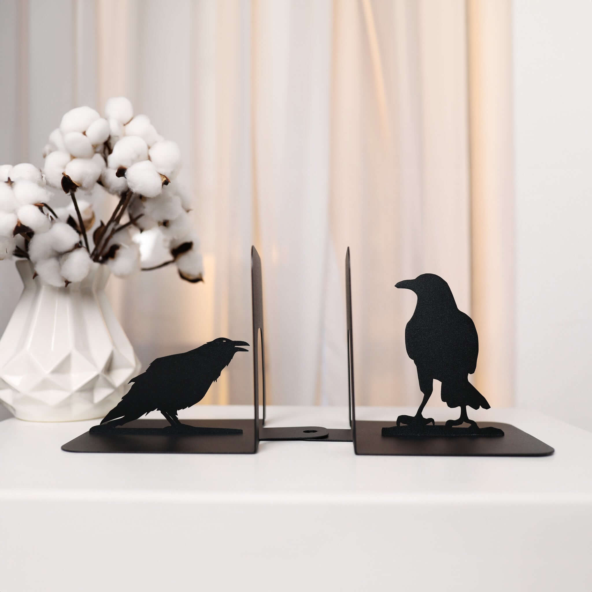 Crow Metal Bookends with Minimalist Silhouette