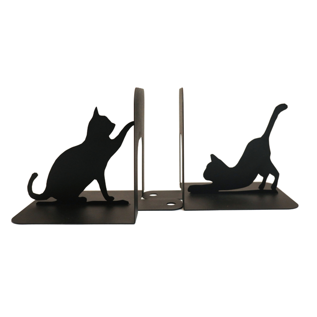 Cat Metal Bookends – Modern Steel Book Holder | Minimalist Home & Office Shelf Decor